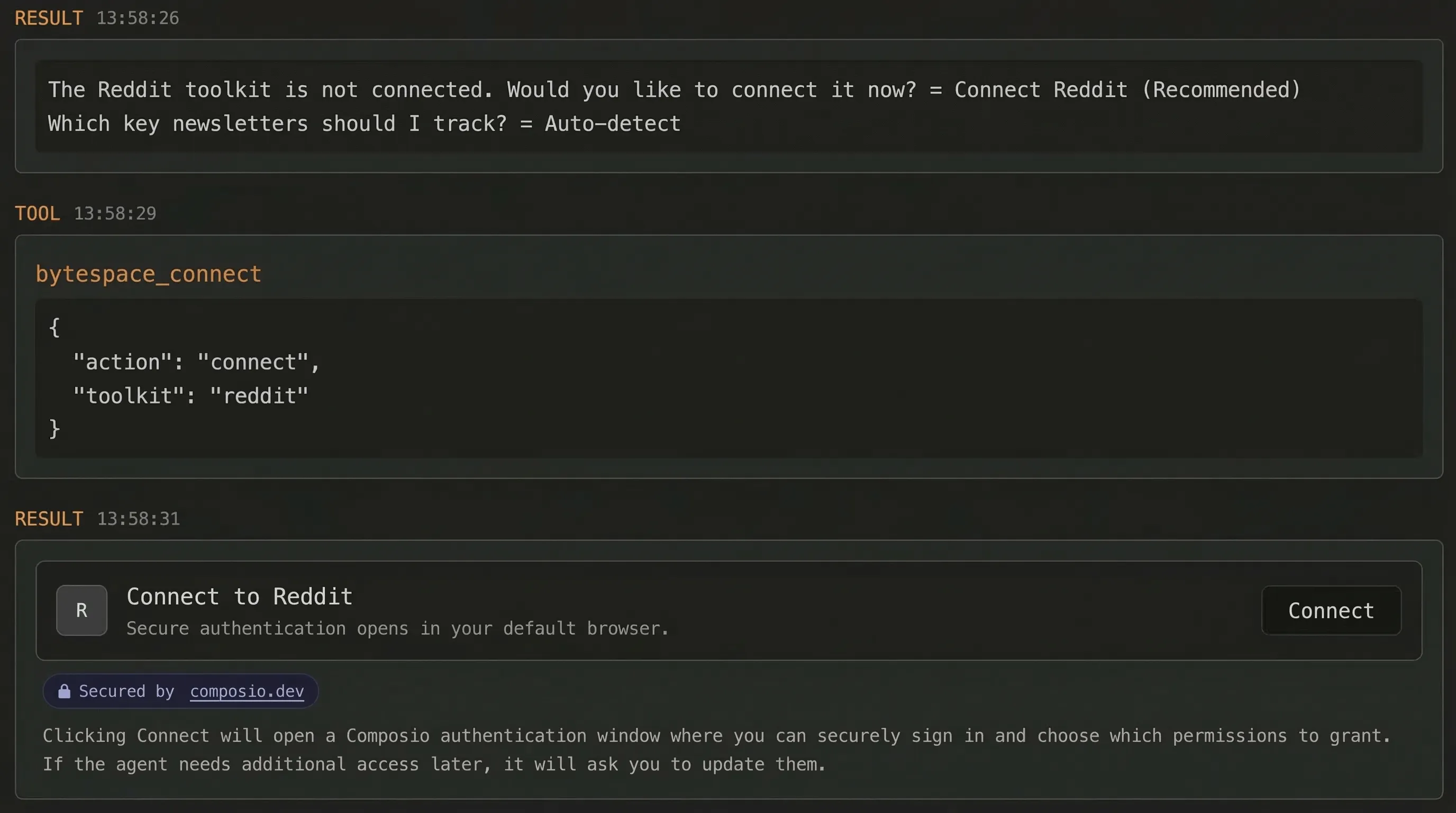 bot0 App Integrations panel showing Gmail, Google Sheets, and Reddit connected and active